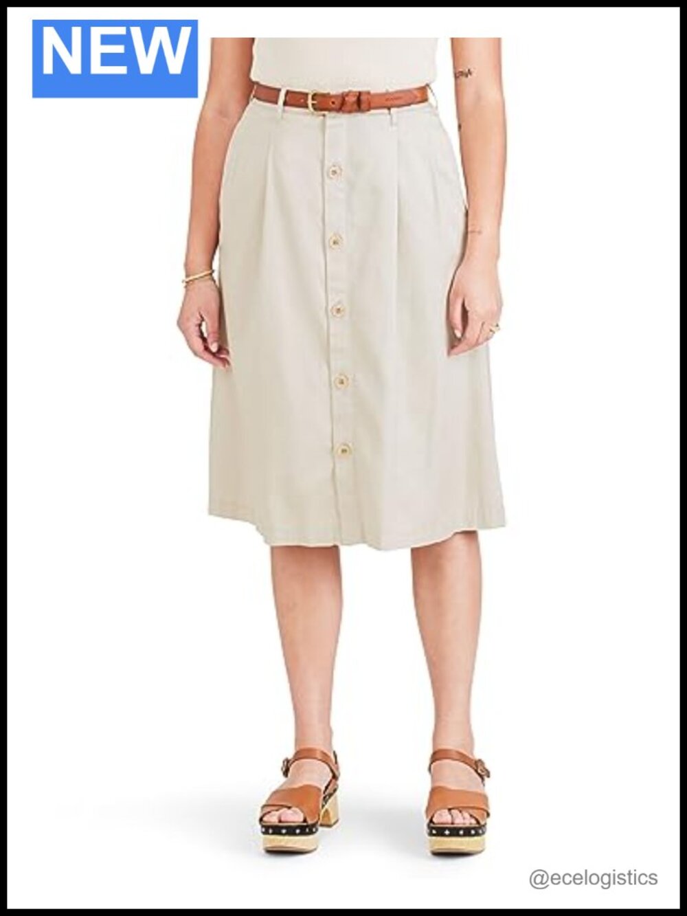 Pleated Midi Skirt with Pockets Zipper Closure Lightweight